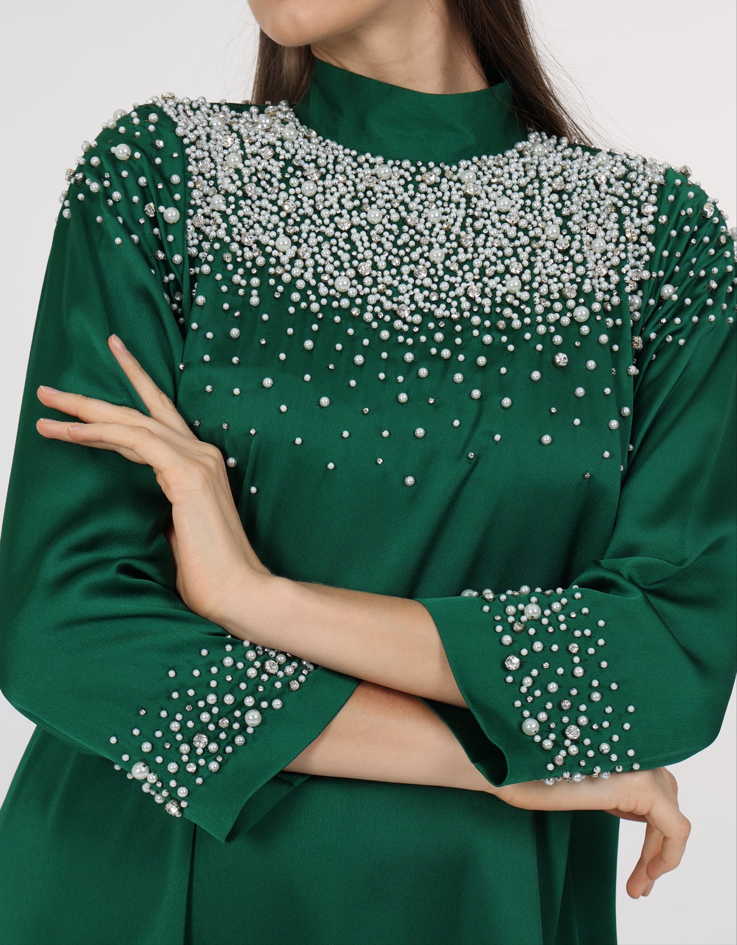 Pearl Embellished High Neck Dress