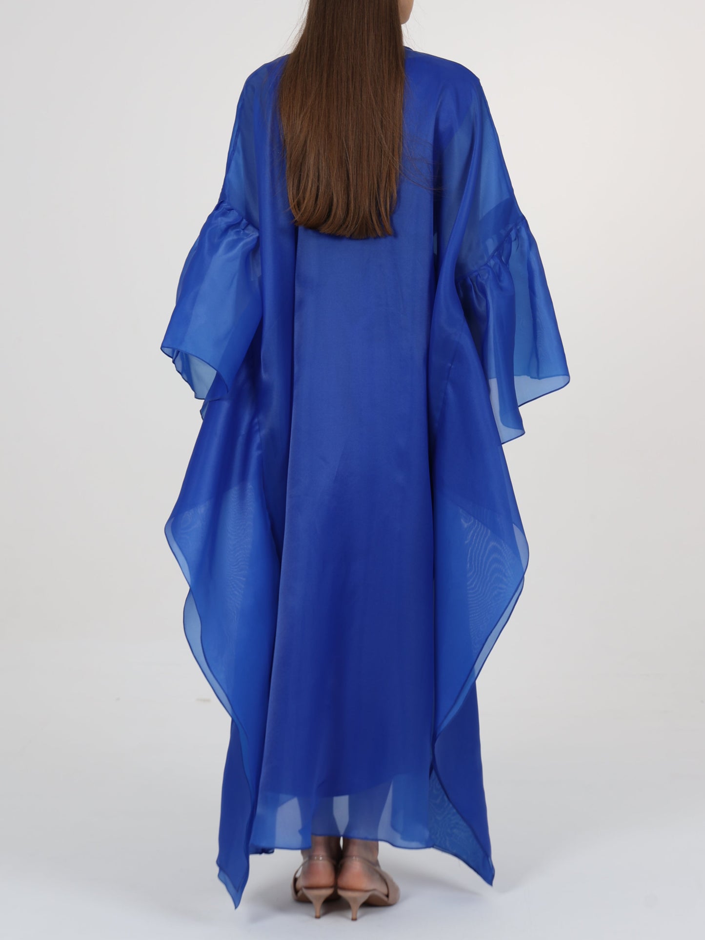 Pleats Detail Flared Box Sleeve Long Coat with Inner Dress