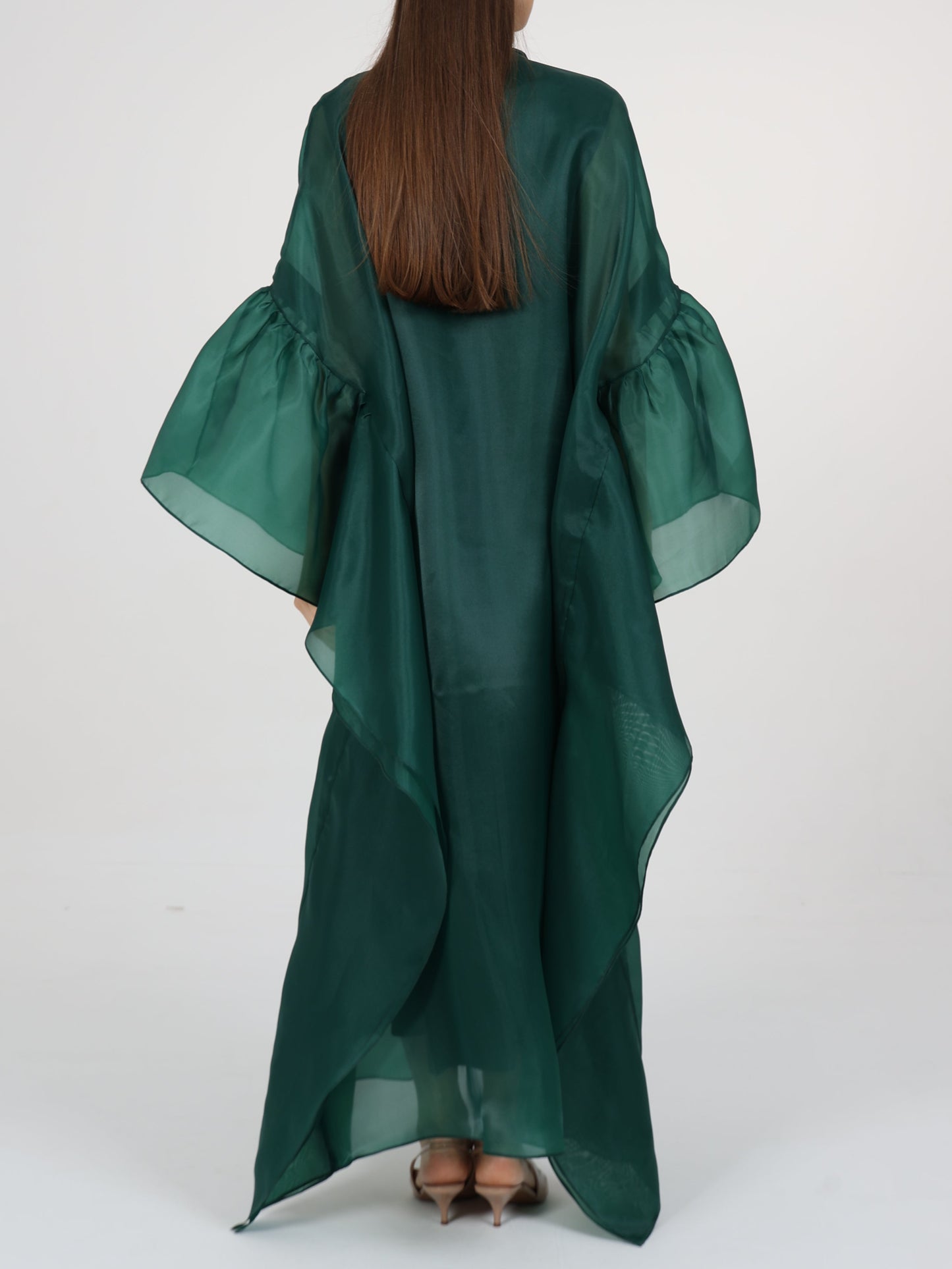 Pleats Detail Flared Box Sleeve Long Coat with Inner Dress
