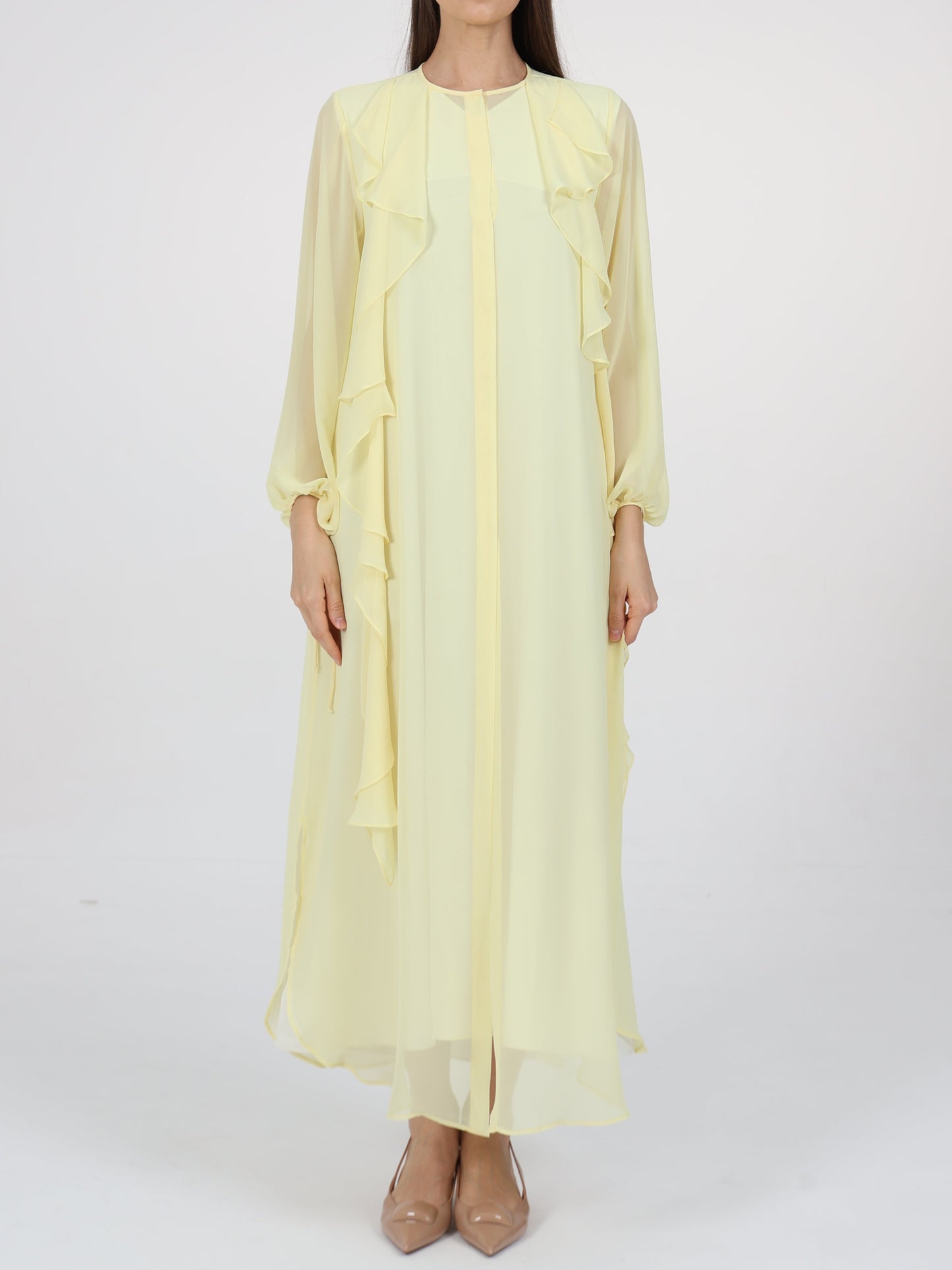 Ruffle Detail Tie-Up Sleeves Dress