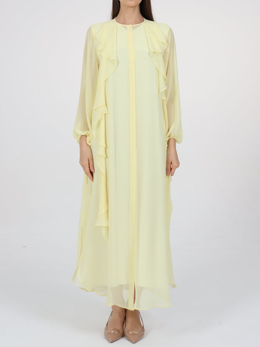 Ruffle Detail Tie-Up Sleeves Dress