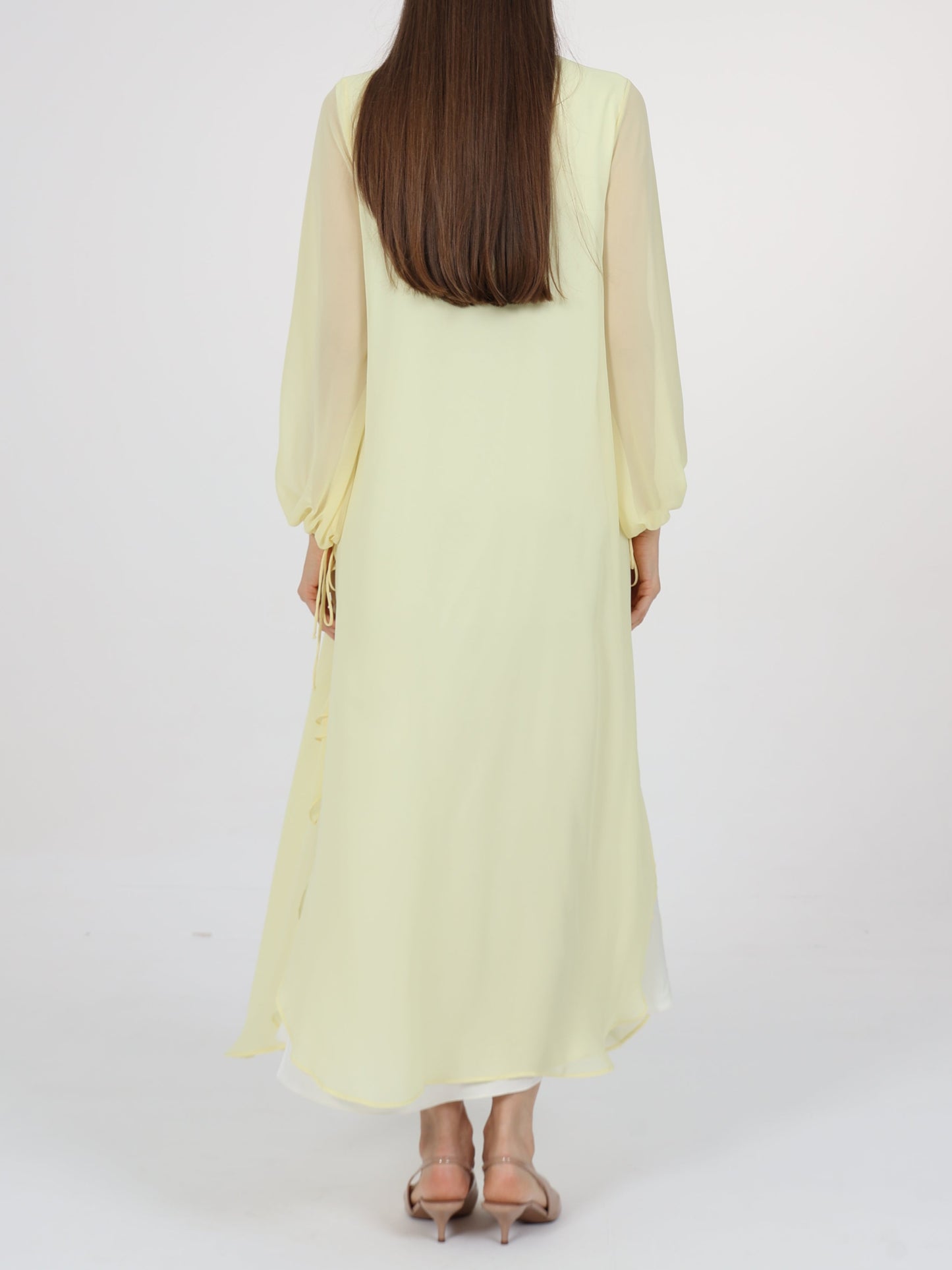 Ruffle Detail Tie-Up Sleeves Dress