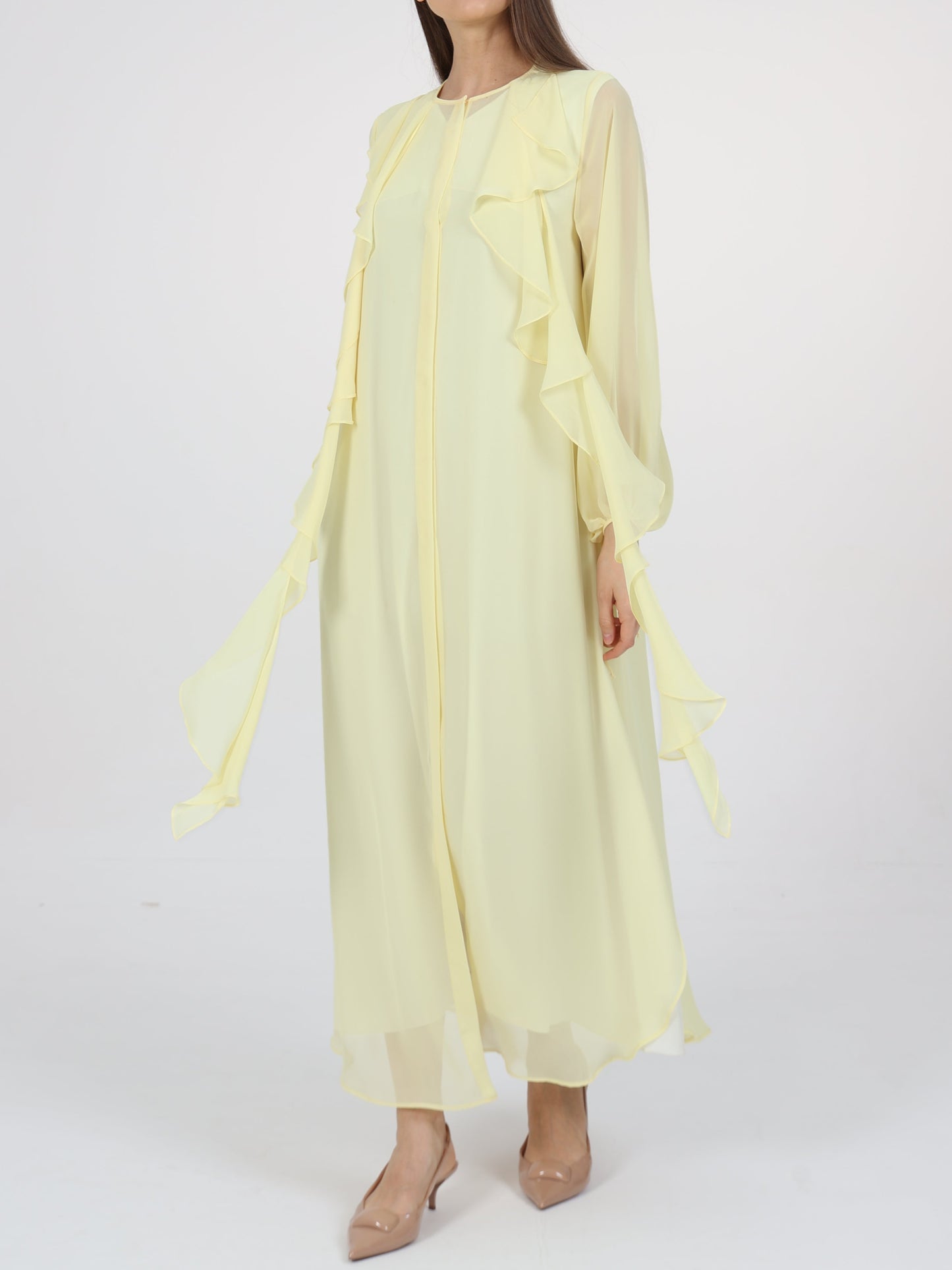 Ruffle Detail Tie-Up Sleeves Dress