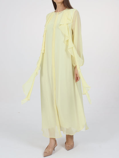 Ruffle Detail Tie-Up Sleeves Dress