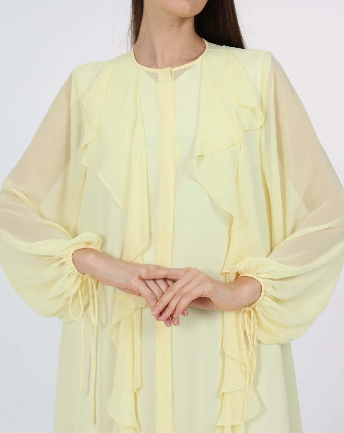 Ruffle Detail Tie-Up Sleeves Dress