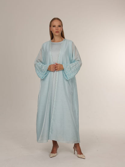 BISHT CAPE SET IN PASTEL BLUE